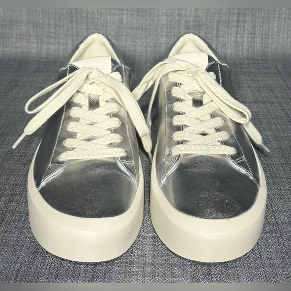 Vince Gabi Lace-Up Low Top Sneaker Silver Leather - Picture 3 of 7